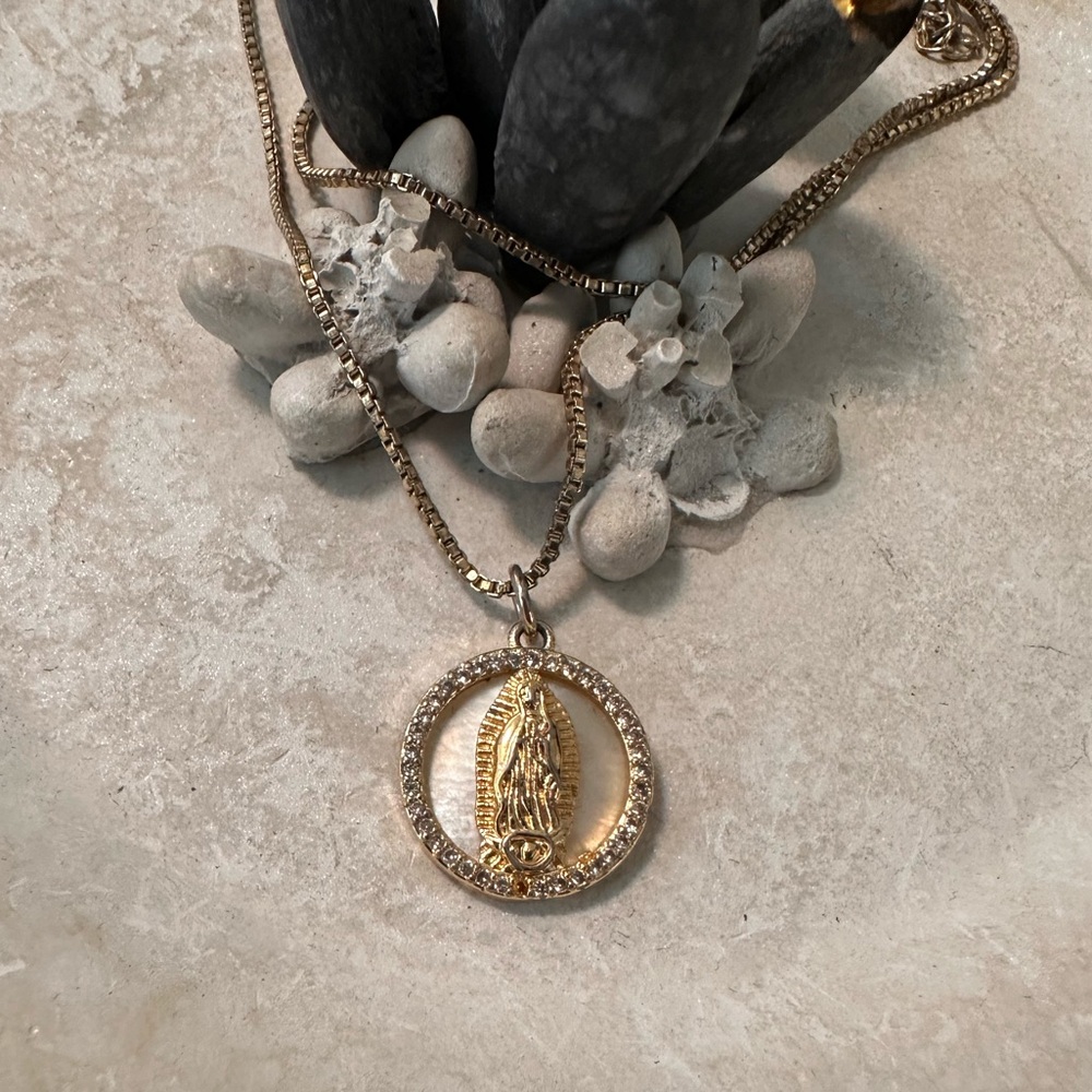 Gold and Silver Layered Necklace with Medallion Pendant